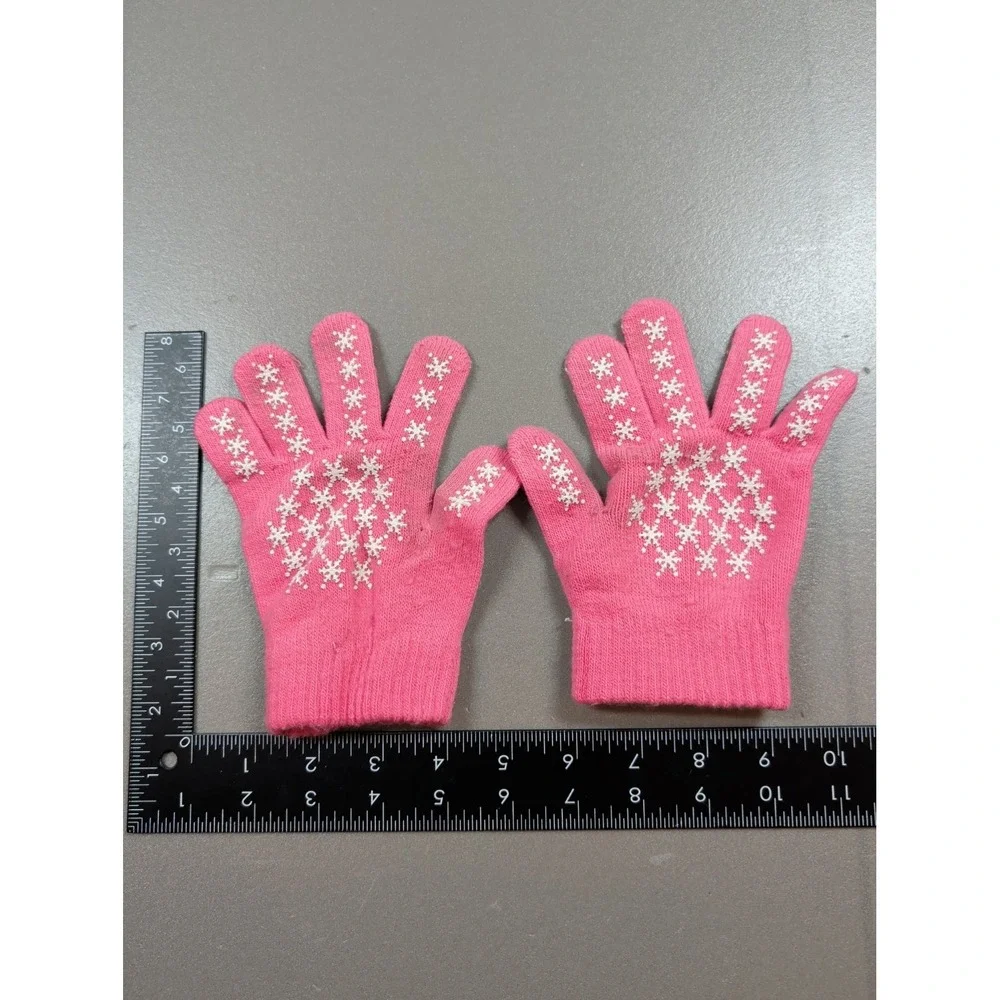 Double Nice Co Pink Snowflake Knit Gripper Gloves Winter Mittens 07/09 F16811340